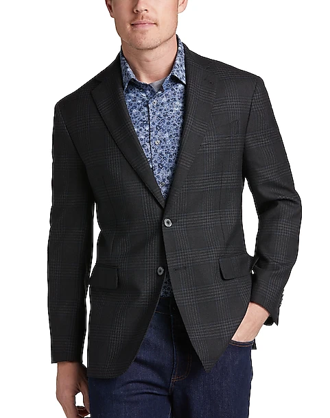 Joseph Abboud Modern Fit Wool Sport Coat, Black Plaid 1 Joseph Abboud Modern Fit Wool Sport Coat, Black Plaid