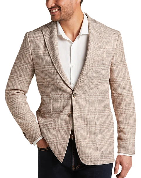Joseph Abboud Slim Fit Notch Lapel Knit Sport Coat Tan Plaid 1 Joseph Abboud Slim Fit Notch Lapel Knit Sport Coat Tan Plaid