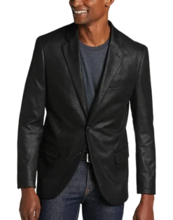 Daniel Hechter Modern Fit Vegan Leather Sport Coat, Black
