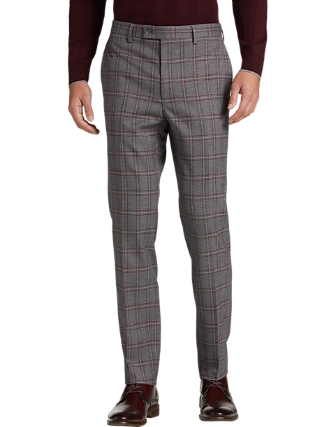 Egara Skinny Fit Suit Separates Pants, Wine Windowpane 1 Egara Skinny Fit Suit Separates Pants, Wine Windowpane