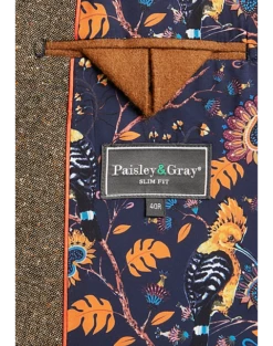 Paisley & Gray Slim Fit Suit Separates Coat, Caramel Donegal -Suit Boutique Shop MW40 3X0E 77 PAISLEY GRAY CARAMEL DONEGAL ALT3