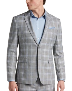 Egara Skinny Fit Suit Separates Coat, Gray & Blue Plaid