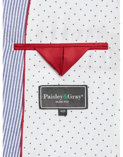 Paisley & Gray Slim Fit Suit Separates Coat, Blue & White Seersucker -Suit Boutique Shop MW40 3XKL 76 PAISLEY GRAY BLUE WHITE STRIPE SEERSUCKER ALT3