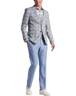 Paisley & Gray Slim Fit Suit Separates Coat, Blue & Beige Check -Suit Boutique Shop MW40 3XKR 67 PAISLEY GRAY BLUE BEIGE CHECK ALT5 1