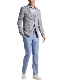 Paisley & Gray Slim Fit Suit Separates, Blue & Beige Check -Suit Boutique Shop MW40 3XKR 67 PAISLEY GRAY BLUE BEIGE CHECK ALT5