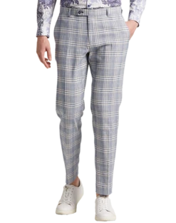 Paisley & Gray Slim Fit Suit Separates Pants, Blue & Beige Check