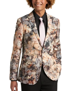 Paisley & Gray Slim Fit Suit Separates Coat, Brown And Cream Floral