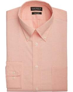 Lauren By Ralph Lauren UltraFlex Regular Fit Button-Down Collar Dress Shirt, Orange Gingham