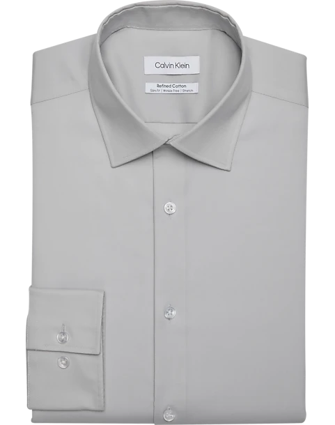 Calvin Klein Refined Cotton Stretch Supima Slim Fit Dress Shirt, Gray 1 Calvin Klein Refined Cotton Stretch Supima Slim Fit Dress Shirt, Gray