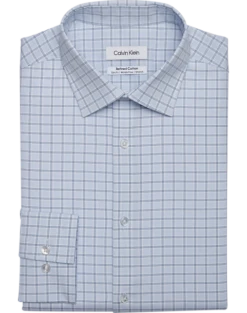 Calvin Klein Refined Cotton Stretch Supima Slim Fit Dress Shirt, Blue Plaid