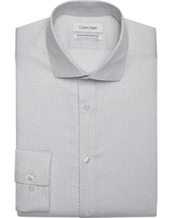 Calvin Klein Infinite Wrinkle Free Slim Fit Stretch Collar Dress Shirt, Gray Squares