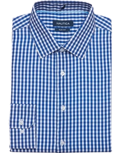 Nautica Slim Fit Four-Way Stretch Dress Shirt, Blue Check