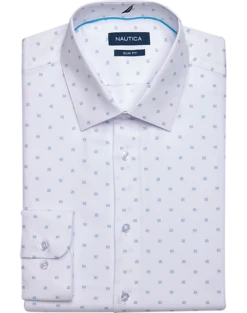 Nautica Slim Fit Four-Way Stretch Dress Shirt, White Print