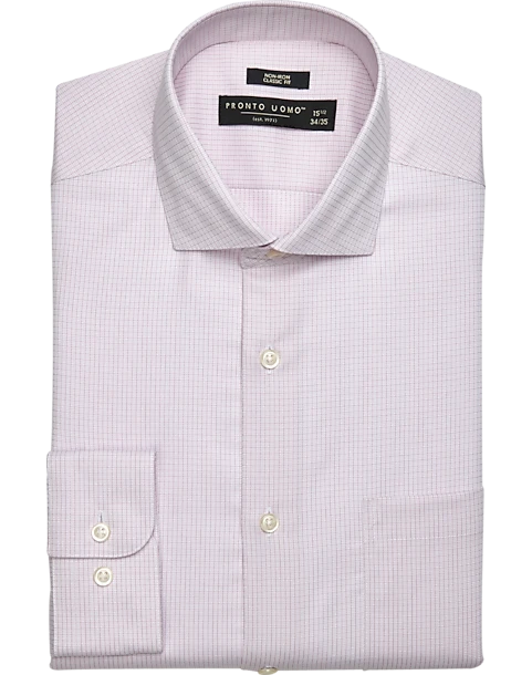 Pronto Uomo Classic Fit Spread Collar Dress Shirt, Pink Check 1 Pronto Uomo Classic Fit Spread Collar Dress Shirt, Pink Check
