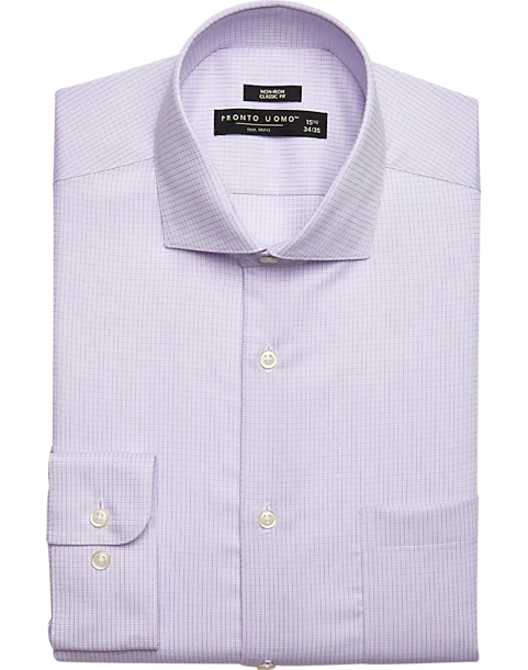 Pronto Uomo Classic Fit Spread Collar Dress Shirt, Lavender Check 1 Pronto Uomo Classic Fit Spread Collar Dress Shirt, Lavender Check