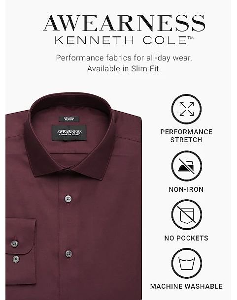 Awearness Kenneth Cole Slim Fit Spread Collar Dress Shirt, Burgundy Stripe 2 Awearness Kenneth Cole Slim Fit Spread Collar Dress Shirt, Burgundy Stripe - Image 2