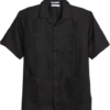 Cubavera Modern Fit Short Sleeve Linen Guayabera Shirt, Black