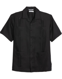 Cubavera Modern Fit Short Sleeve Linen Guayabera Shirt, Black