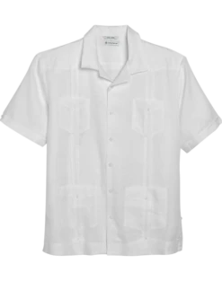 Cubavera Modern Fit Short Sleeve Linen Guayabera Shirt, White