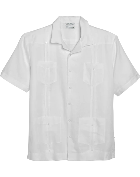 Cubavera Modern Fit Short Sleeve Linen Guayabera Shirt, White 1 Cubavera Modern Fit Short Sleeve Linen Guayabera Shirt, White