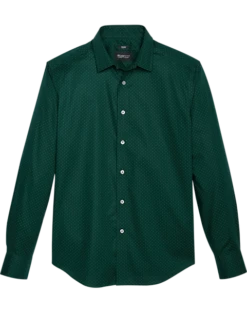 Awearness Kenneth Cole Slim Fit Woven Sport Shirt, Dark Green Dot