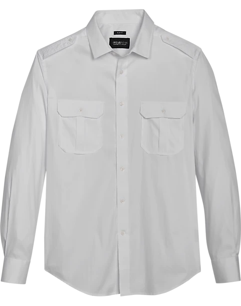 Awearness Kenneth Cole Slim Fit Twill Military Sport Shirt, White 1 Awearness Kenneth Cole Slim Fit Twill Military Sport Shirt, White