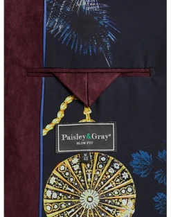 Paisley & Gray Slim Fit Ultra-suede Military Jacket, Burgundy -Suit Boutique Shop MW40 6LTY 06 PAISLEY GRAY BURGUNDY ALT2