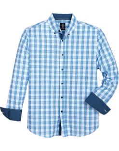 Michael Strahan Modern Fit Button-Down Collar Sport Shirt, Blue Plaid