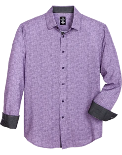 Michael Strahan Modern Fit Hidden Button-Down Collar Sport Shirt, Purple Gingham