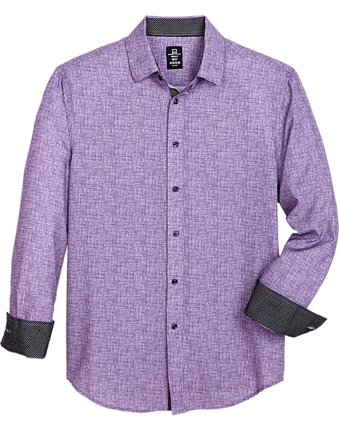 Michael Strahan Modern Fit Hidden Button-Down Collar Sport Shirt, Purple Gingham 1 Michael Strahan Modern Fit Hidden Button-Down Collar Sport Shirt, Purple Gingham