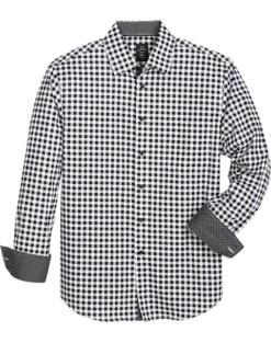 Michael Strahan Modern Fit Button-Down Collar Sport Shirt, Black Plaid