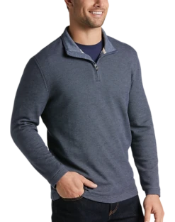 Joseph Abboud Modern Fit Textured Knit 1/4 Zip Sweater, Navy