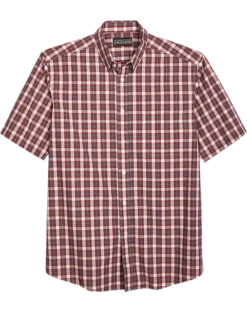 Haggar Life Khaki Modern Fit Short Sleeve Sport Shirt, Red Plaid