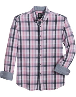 Michael Strahan Four-Way Stretch Modern Fit Button-Down Collar Sport Shirt, Pink & Gray Plaid