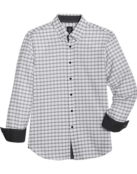 Michael Strahan Four-Way Stretch Modern Fit Sport Shirt, White Windowpane Plaid 1 Michael Strahan Four-Way Stretch Modern Fit Sport Shirt, White Windowpane Plaid