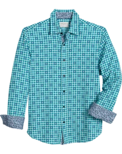 Con.Struct Slim Fit Spread Collar Sport Shirt Green And Blue