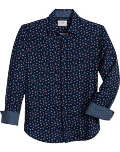 Con.Struct Slim Fit Spread Collar Sport Shirt Navy Floral