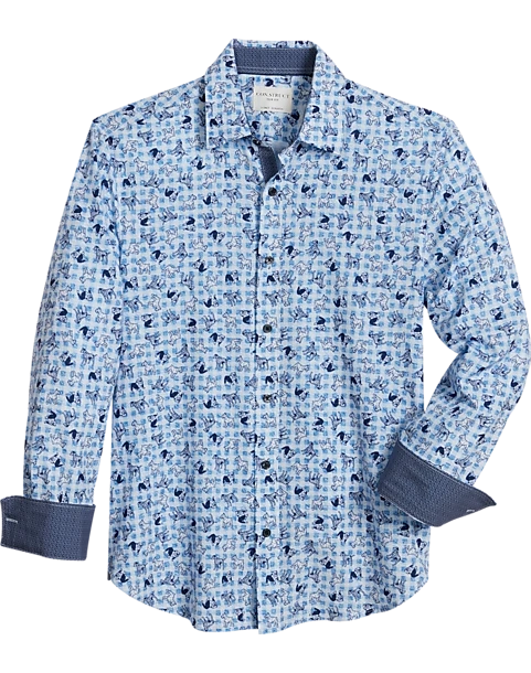 Con.Struct Slim Fit Spread Collar Sport Shirt, Blue Dogs 1 Con.Struct Slim Fit Spread Collar Sport Shirt, Blue Dogs