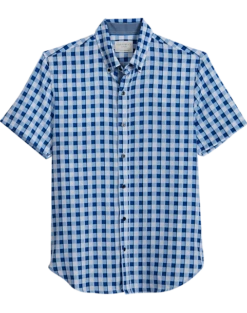 Con.Struct Slim Fit Short Sleeve Sport Shirt, White & Blue Gingham