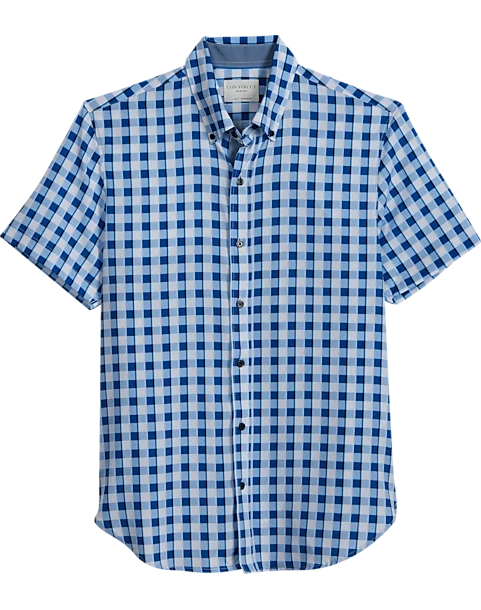 Con.Struct Slim Fit Short Sleeve Sport Shirt, White & Blue Gingham 1 Con.Struct Slim Fit Short Sleeve Sport Shirt, White & Blue Gingham