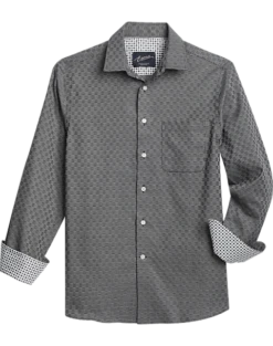 Egara Slim Fit Sport Shirt, Black Woven Grid