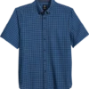 Michael Strahan Modern Fit 4-Way Stretch Short Sleeve Sport Shirt, Blue Check