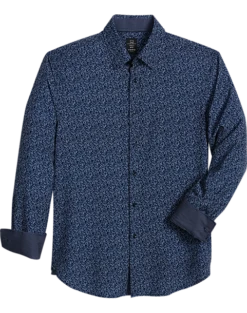 Michael Strahan Modern Fit Spread Collar Four-Way Stretch Sport Shirt, Navy Floral