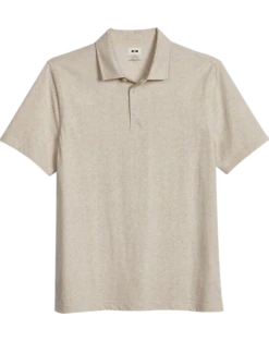 Joseph Abboud Modern Fit Short Sleeve Polo Shirt, Oatmeal Herringbone