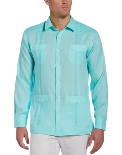 Cubavera Modern Fit Linen Guayabera Shirt, Blue