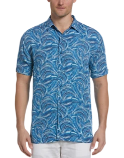 Cubavera Modern Fit 4-Way Stretch Sport Shirt, Medium Blue Textured Wave