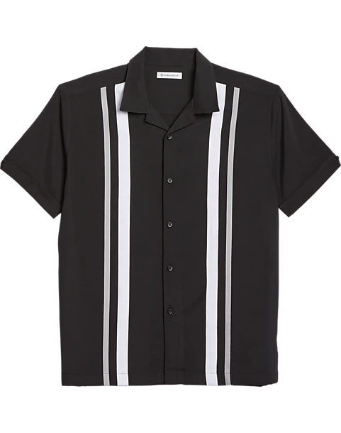 Cubavera Modern Fit Camp Collar Shirt, Black Tri-Color Panels 1 Cubavera Modern Fit Camp Collar Shirt, Black Tri-Color Panels