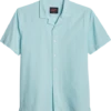Egara Slim Fit Seersucker Short Sleeve Sport Shirt, Aqua Tonal Stripe