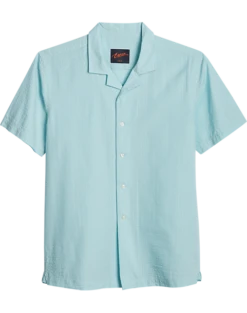 Egara Slim Fit Seersucker Short Sleeve Sport Shirt, Aqua Tonal Stripe