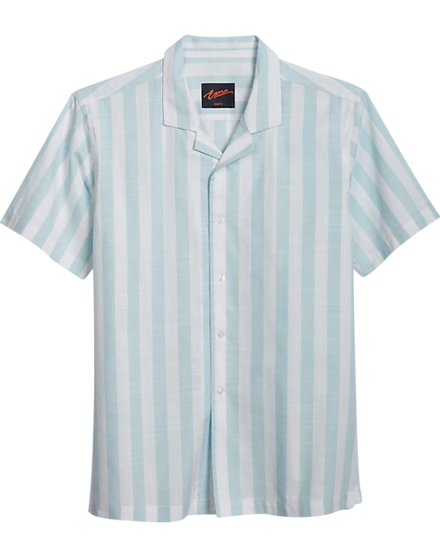 Egara Slim Fit Short Sleeve Sport Shirt, Aqua Stripe 1 Egara Slim Fit Short Sleeve Sport Shirt, Aqua Stripe